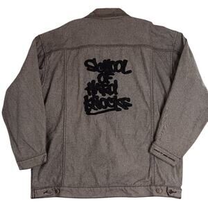 School of Hard Knocks Denim Jacket XXL Charcoal Gray Y2K Street Embroidered
